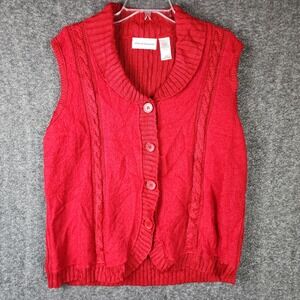 Alfred‎ Dunner Sweater Vest Womens L Red Wool Blend Cable Knit Button Front EUC